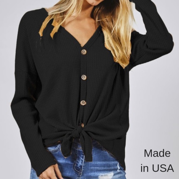 Tops - Black tie front top